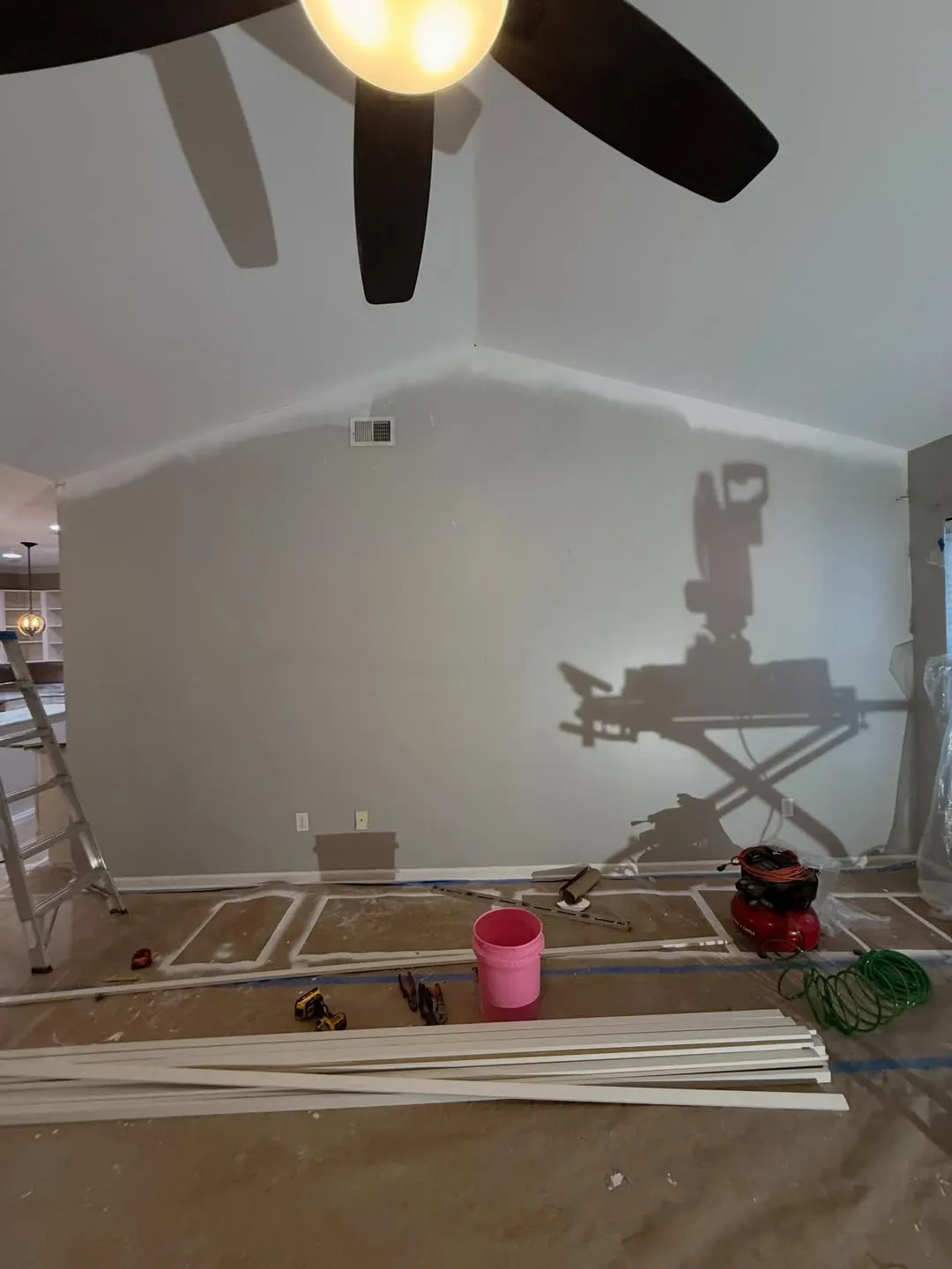 Wall marked out before installing diagonal trim